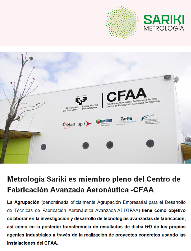 METROLOGIA SARIKI es miembro pleno del Centro de Fabricación Avanzada Aeronáutica -CFAA