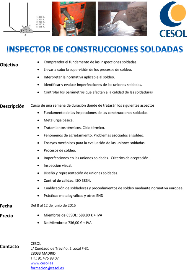 Cursos de Formación: INSPECTOR DE CONSTRUCCIONES SOLDADAS
