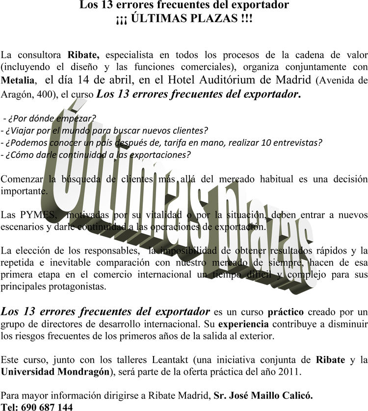 Los 13 errores frecuentes del exportador. Ultimas Plazas