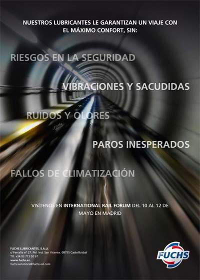 Cartel presentación Fuchs Lubricantes en el Salón INTERNATIONAL RAILFORUM