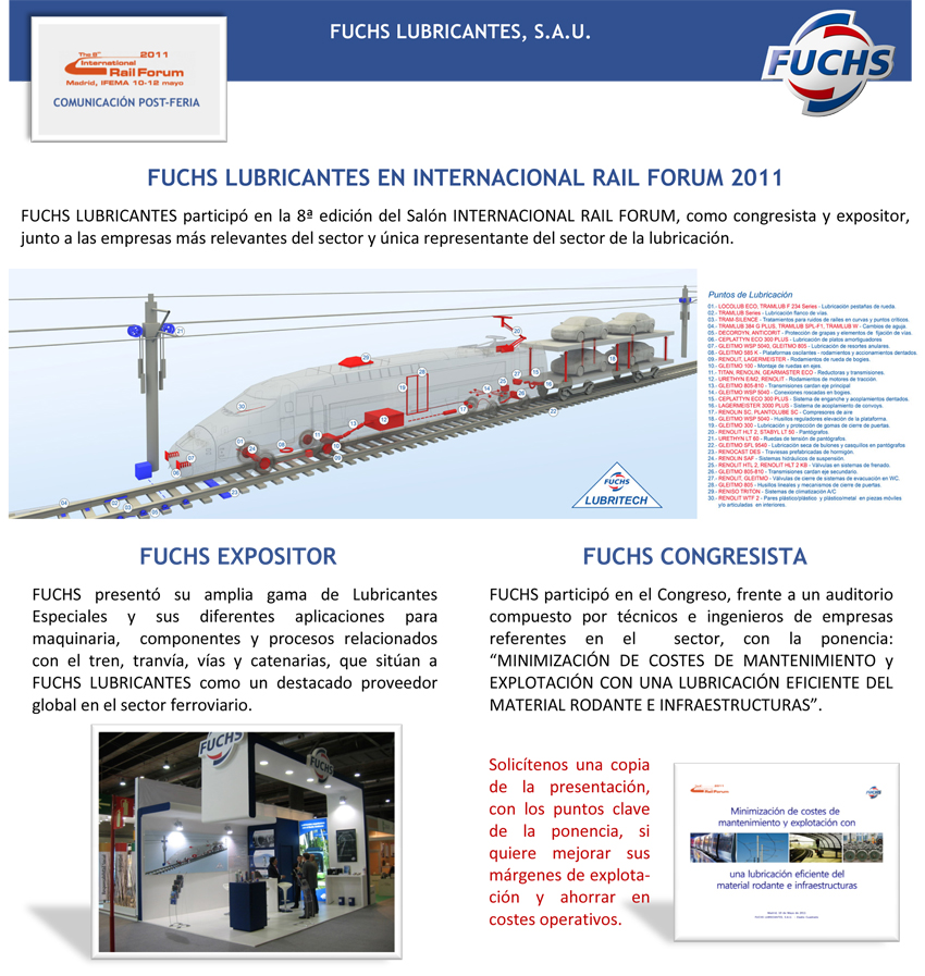 FUCHS LUBRICANTES EN INTERNACIONAL RAIL FORUM 2011