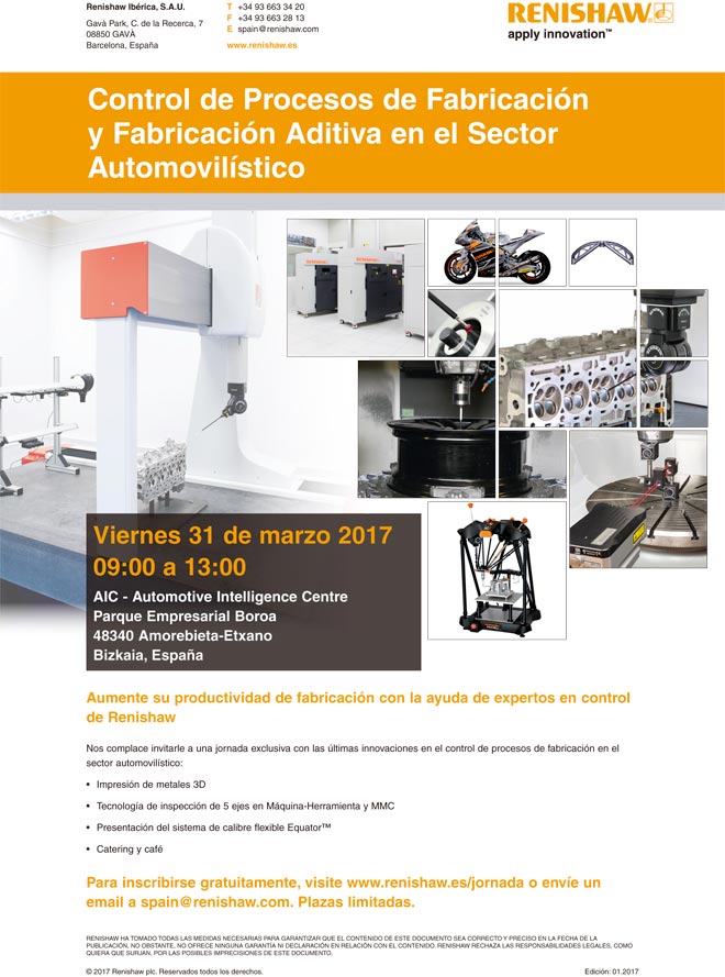 Renishaw organiza una jornada sobre la Fabricación Aditiva y Control de Procesos de Fabricación en el Automotive Intelligence Centre