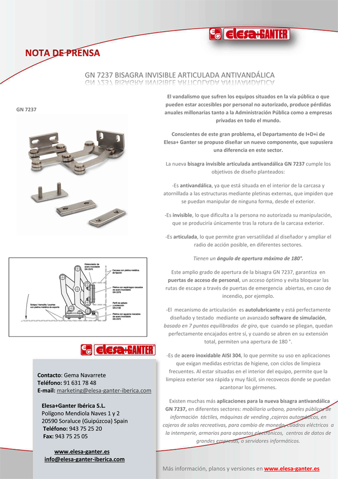 ELESA + GANTER: Bisagra invisible articulada antivandálica