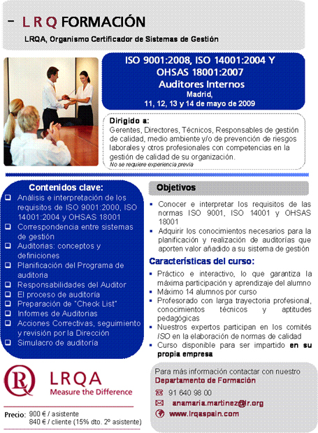 Curso Integrado ISO 9001, ISO 14001 y OHSAS 18001