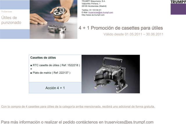 TRUMPF Maquinaria, S.A.: Promoción de primavera en casettes para útiles