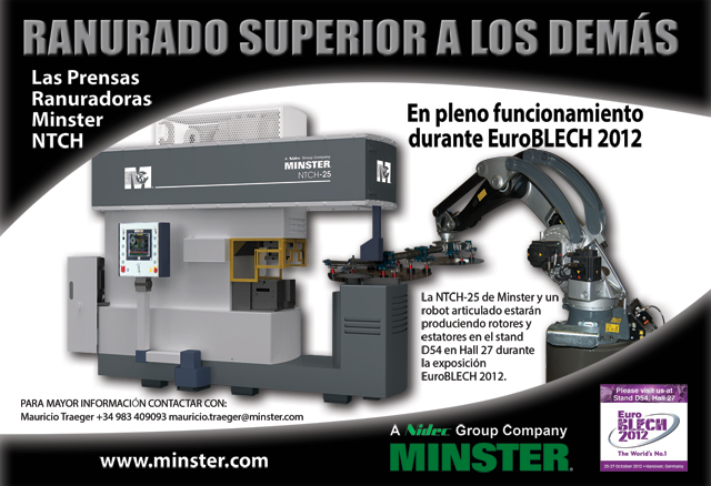 NIDEC MINSTER exhibirá una prensa ranuradora a plena producción con sistema automático de manejo de partes durante Euroblech 2012
