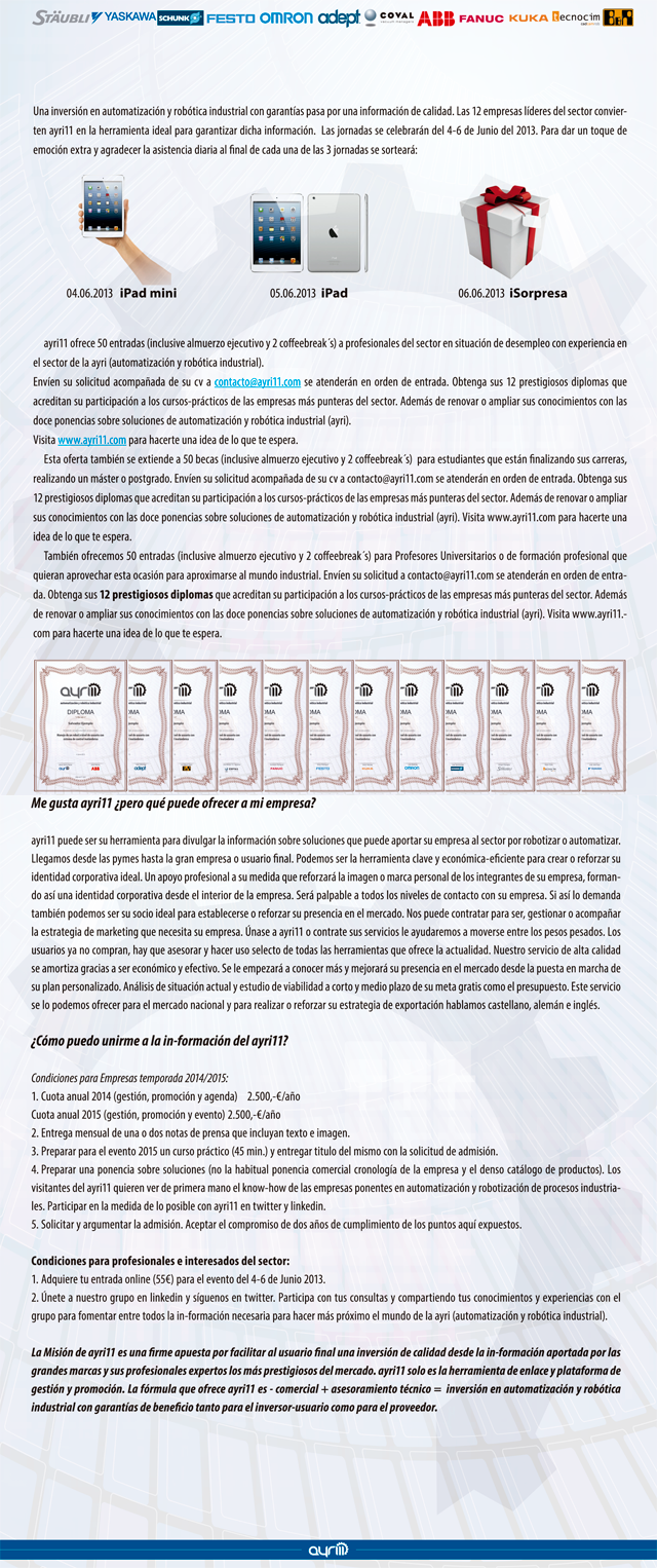 Nuevas Jornadas Ayri11: Del 4 al 6 de Junio de 2013