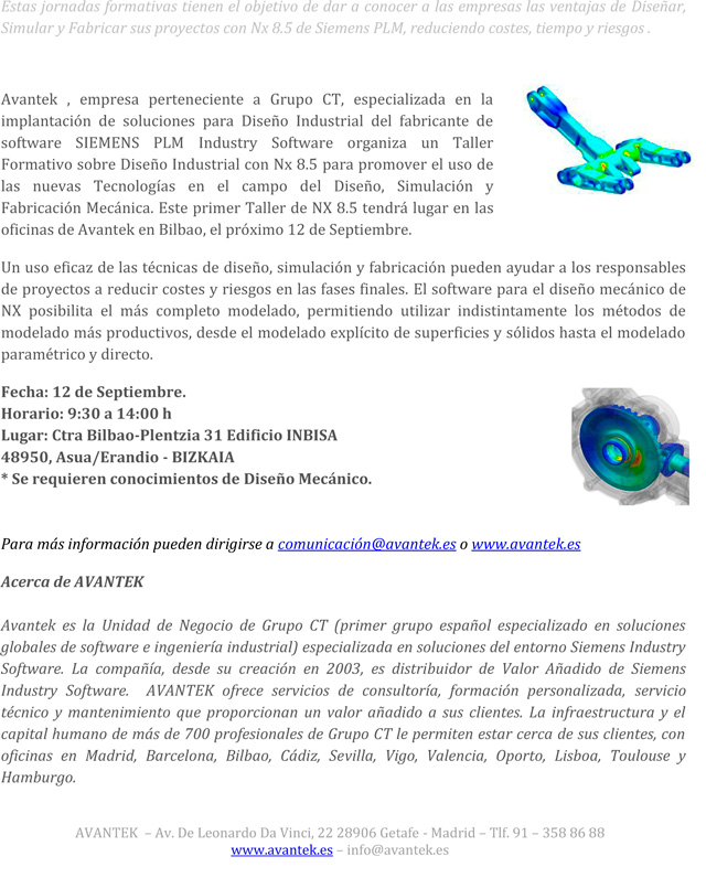 AVANTEK imparte un Taller formativo sobre Diseño Industrial con NX 8.5 en Bilbao