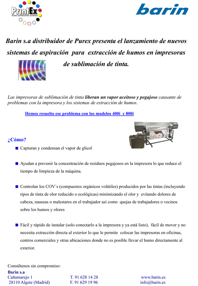 Sistema aspiración humos para impresoras sublimación de tinta