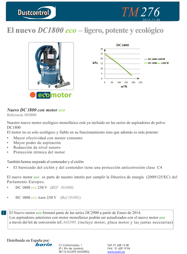 BARIN: Nuevo Aspirador de polvo DC1800 ECO