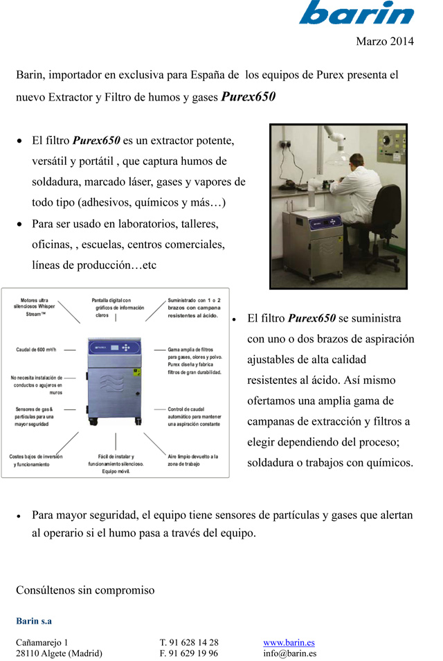 Filtro para todo tipo de humos, gases y vapores Purex650