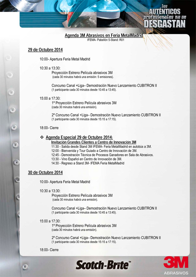 Agenda 3M Abrasivos en Feria MetalMadrid