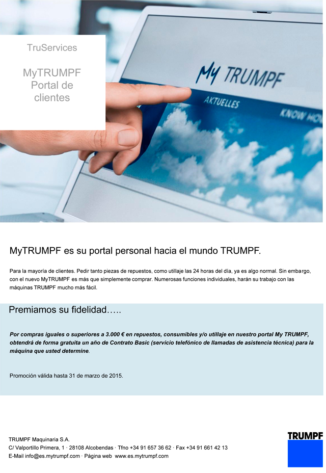 Pedidos online en MyTRUMPF. Gran oferta por compras en el portal MyTRUMPF