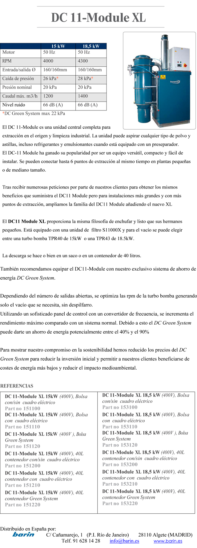 BARIN: Unidad central aspiración DC11-Module XL