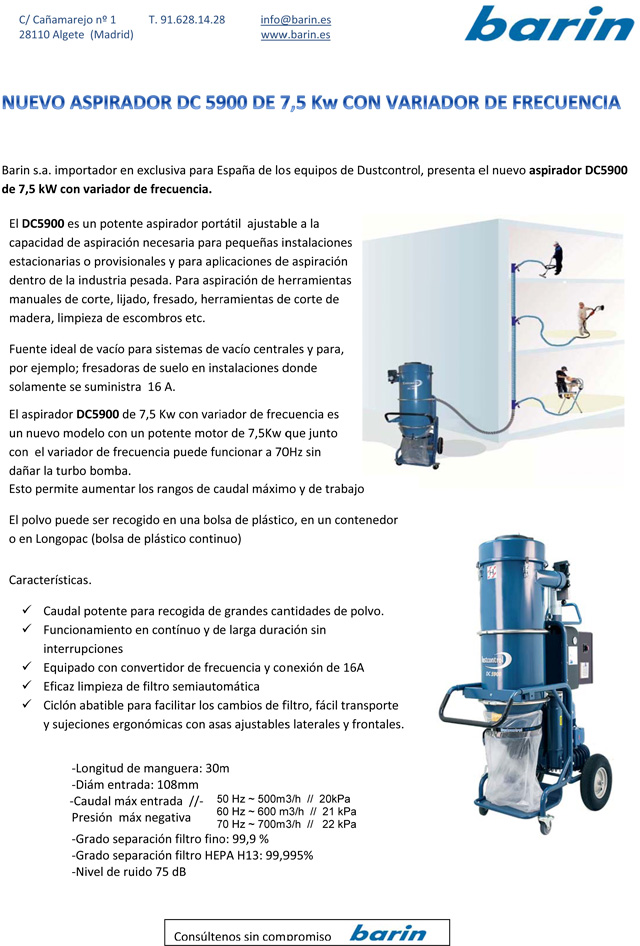 Nuevo aspirador DC 5900 de 7,5 Kw con variador de frecuencia