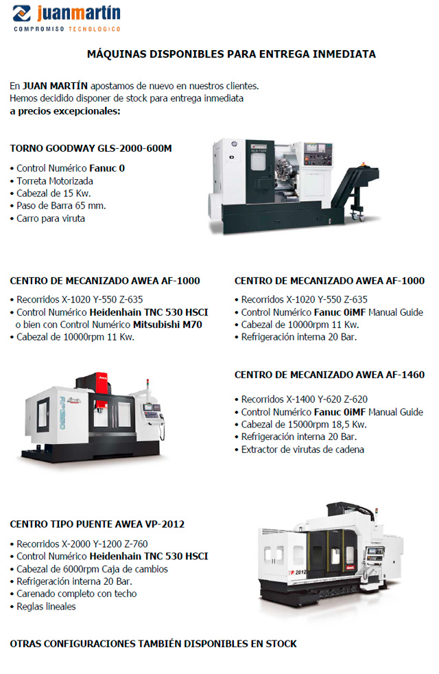 JUAN MARTIN - Máquinas disponibles para entrega inmediata