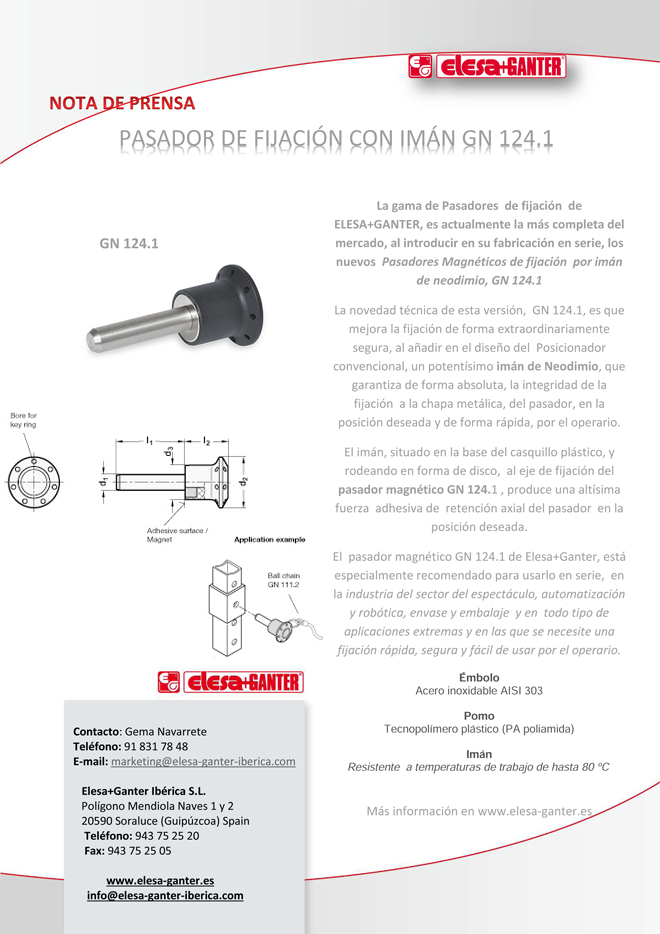 ELESA+GANTER: Gama de Pasadores de fijación