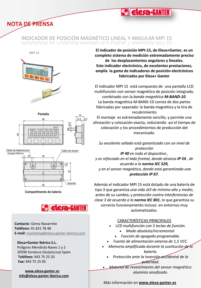 ELESA+GANTER: Indicadores de posición magnético lineal y angular MPI 15