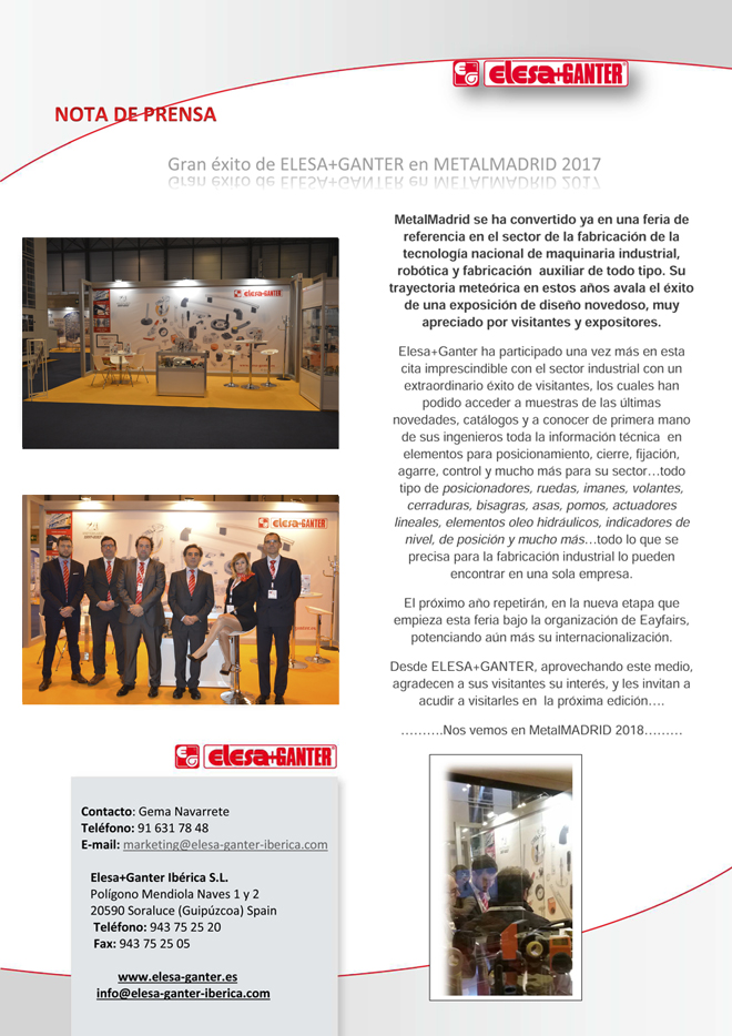 Gran Exito de  ELESA + GANTER en MetalMadrid 2017