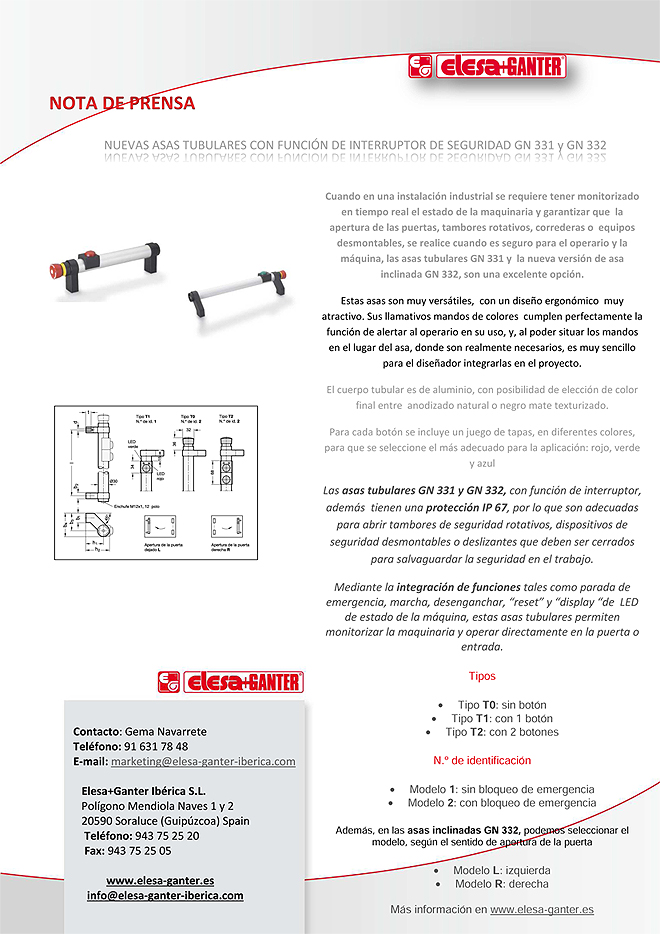 ELESA+GANTER: Nuevas Asas Tubulares con función de interruptor de seguridad GN 331 y GN 332 