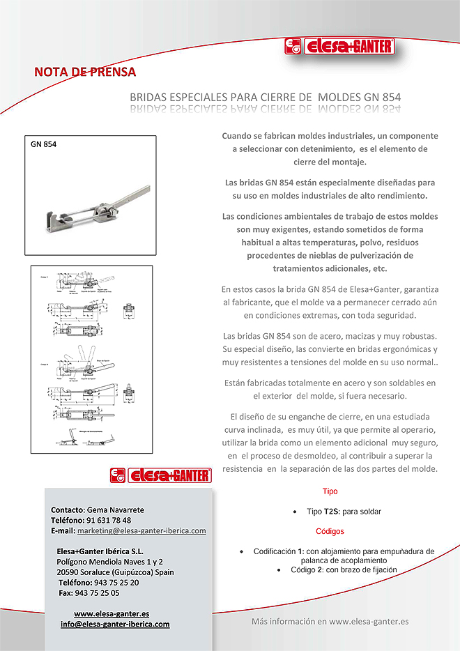 ELESA+GANTER: Bridas especiales para moldes Industriales GN 854