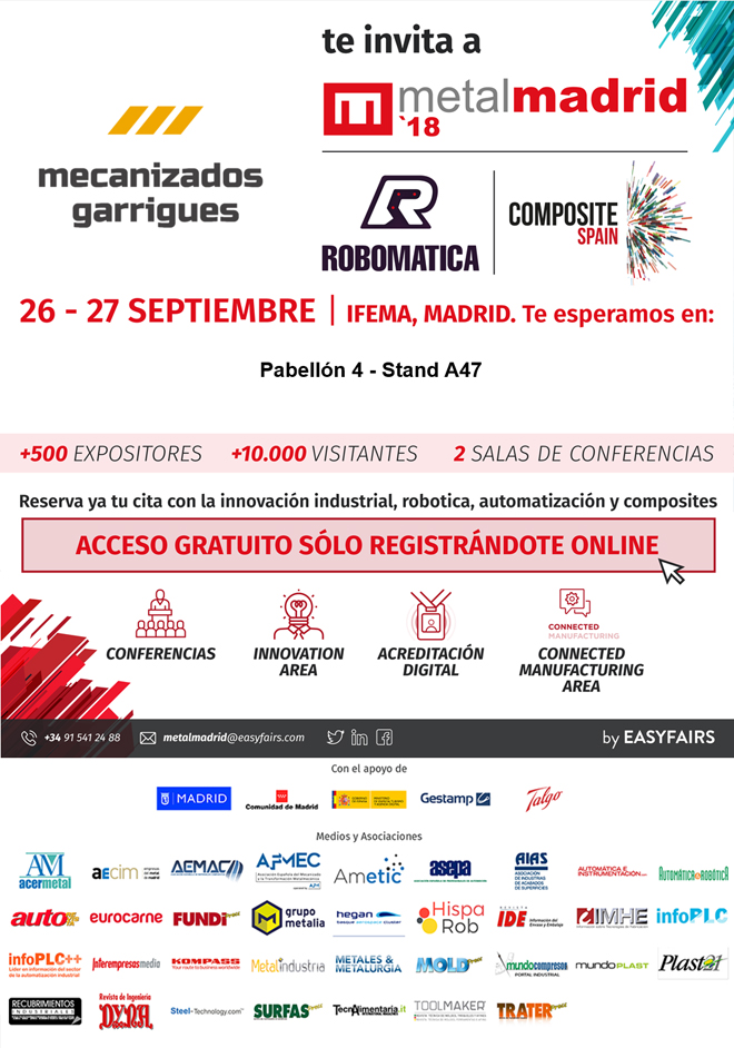 Mecanizados Garrigues les invita a su stand de MetalMadrid