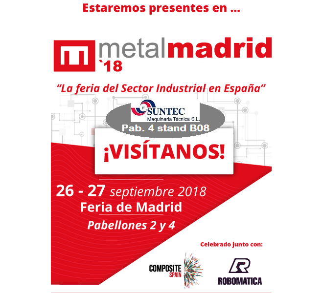 SUNTEC celebra su 20 aniversario en su stand B08 pabellón 4 en METALMADRID 2018