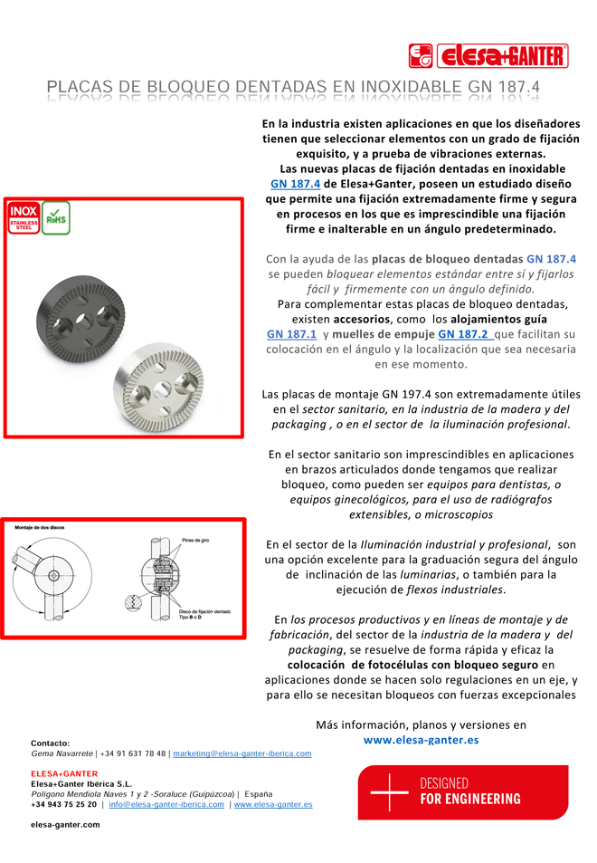 ELESA+GANTER: Placas de bloqueo dentadas en inoxidable GN 187.4