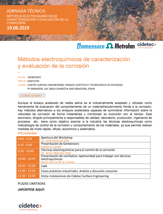CIDETEC: Seminario Metrohm métodos electroquímicos de caracterización y evaluación de la corrosión.