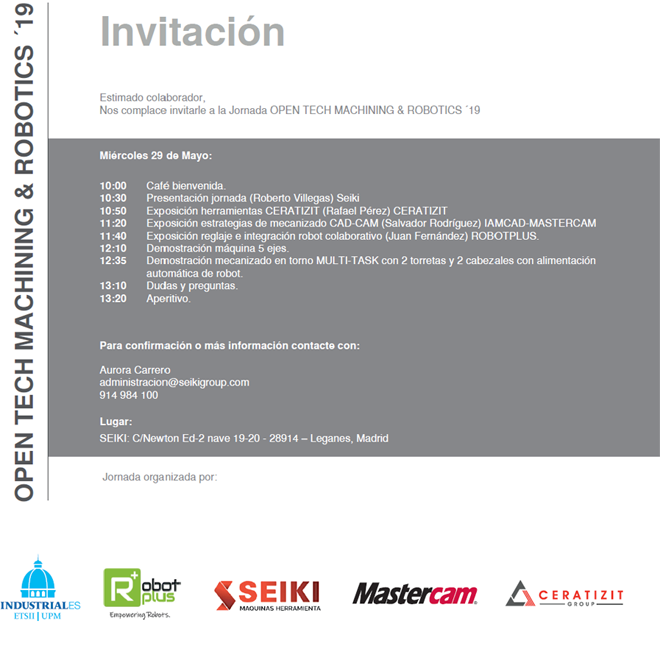 IAMCAD: Invitación a jornada OPEN TECH MACHINING & ROBOTICS 