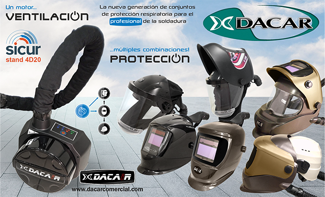 Equipos DACAiR, equipos de moto-ventilador con distintas unidades de cabeza para trabajos de soldadura y de esmerilado.