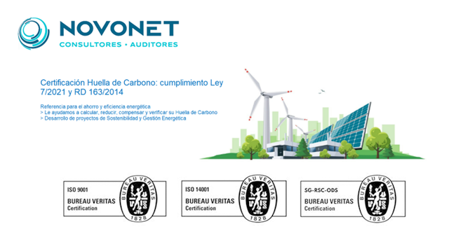 NOVONET: Certificación Huella de Carbono - cumplimiento Ley 7/2021 y RD 163/2014 