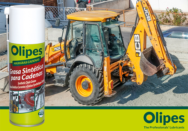 OLIPES Maxigras Cadenas en spray, lubricación “mágica” para las guías de la corredera de las retroexcavadoras OLIPES Maxigras Cadenas en spray, lubricación “mágica” para las guías de la corredera de las retroexcavadoras