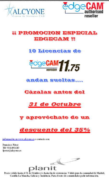 PROMOCIÓN ESPECIAL DEL 35% DE DESCUENTO EN 10 LICENCIAS DE EDGECAM