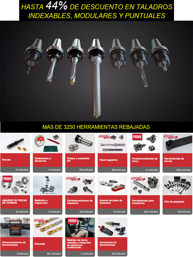 HAAS: Hasta 44% de descuento en taladros indexables, modulares y puntuales HAAS: Hasta 44% de descuento en taladros indexables, modulares y puntuales