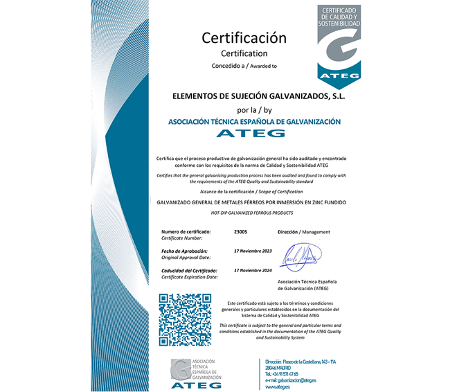 ESG obtiene el certificado de Calidad y Sostenibilidad ATEG ESG obtiene el certificado de Calidad y Sostenibilidad ATEG