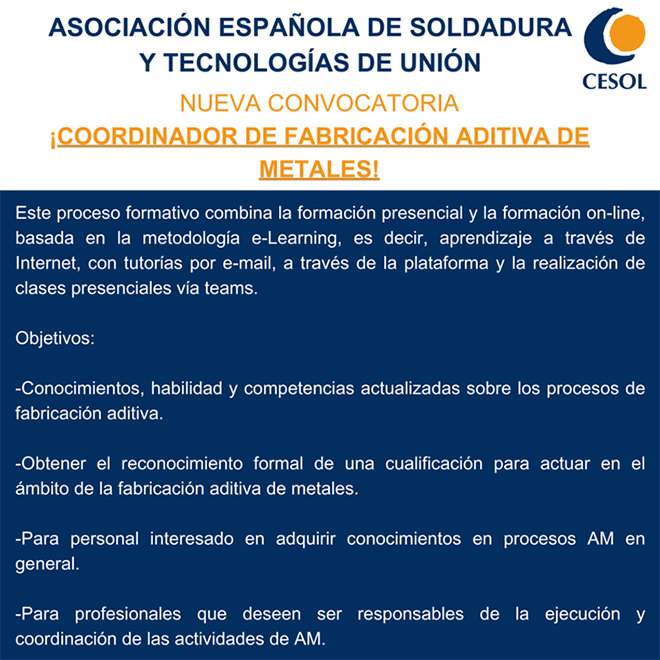 CESOL FORMACIÓN: Coordinador de Fabricación Aditiva de Metales