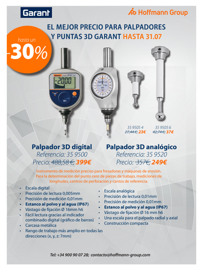 HOFFMANN: Hasta un 30% de descuento en palpadores GARANT